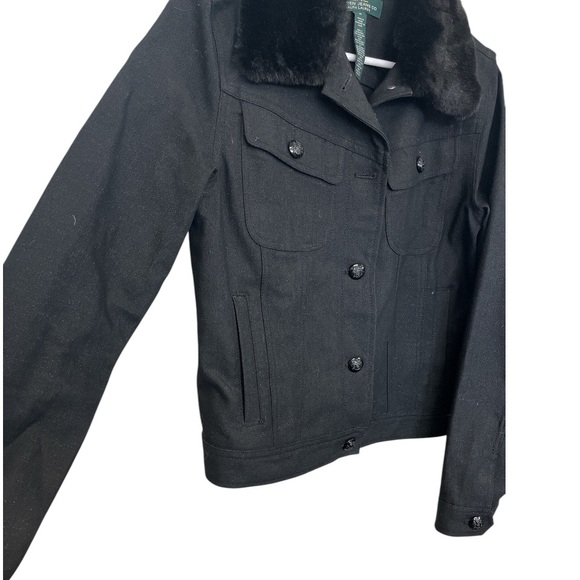 Lauren Ralph Lauren Size M Black Jean Jacket w/ Faux Fur - Picture 4 of 7